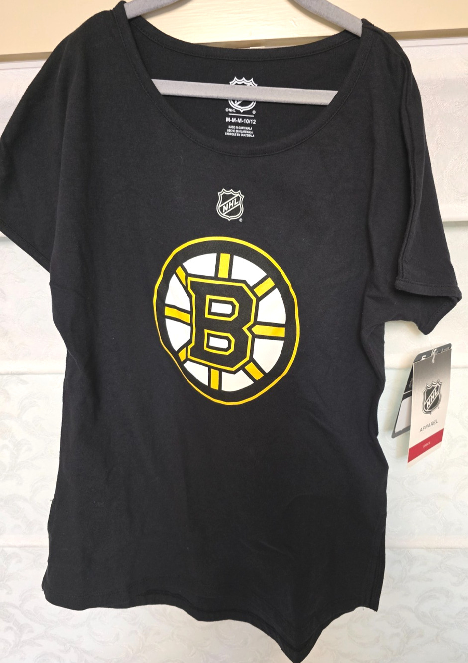 Boston Bruins Girls Medium 10/12 Black NHL Hockey Logo T Shirt New With Tags